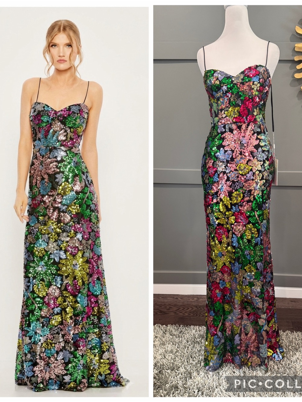 NWT Mac Duggal Floral  68510 Sequined Gown Black Multicolor Floral  Size 2